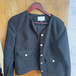 Rena Rowan Black Bouclé Gold-Button Jacket